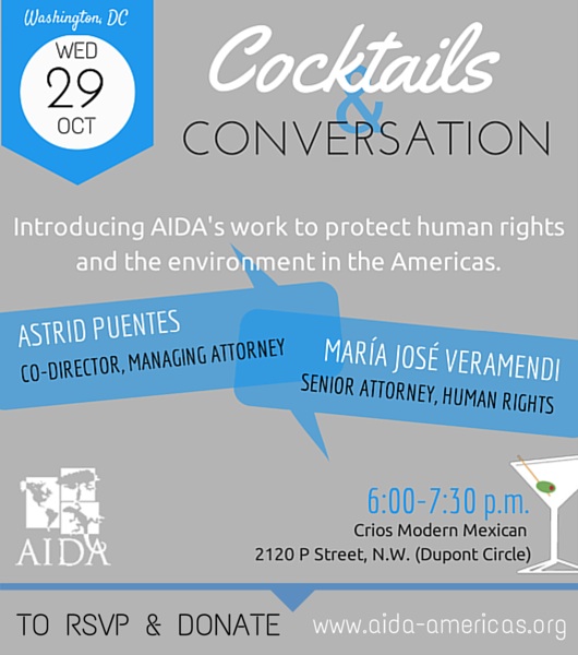 Happy Hour Introduction to AIDA – Interamerican Association for Environmental Defense – Wed, Oct. 29th, Washington,&nbsp;DC